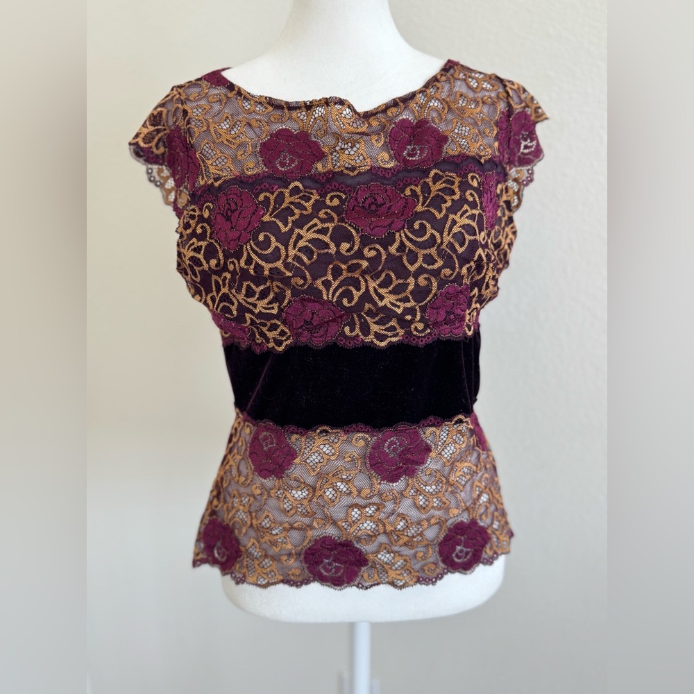 Vintage Hanky Panky Lace Velvet Top Cup Sleeve Purse Sz M - Picture 2 of 11